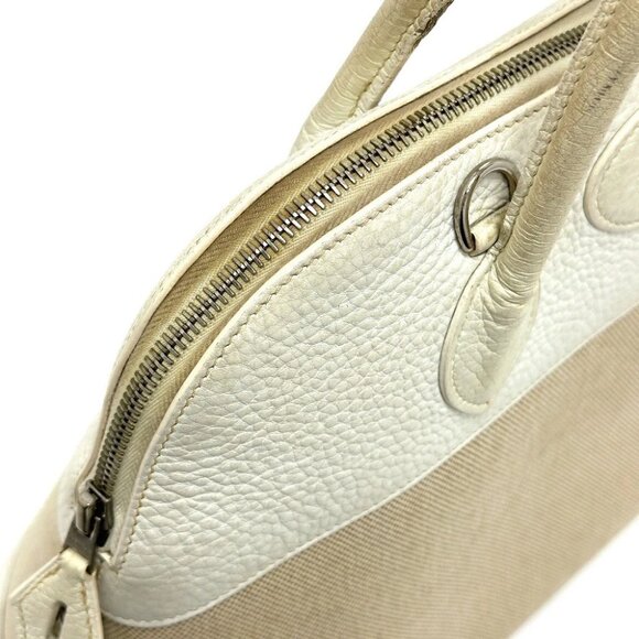 HERMES Bolide35 Bag Hand Bag Toile H / Leather White - Picture 8 of 14